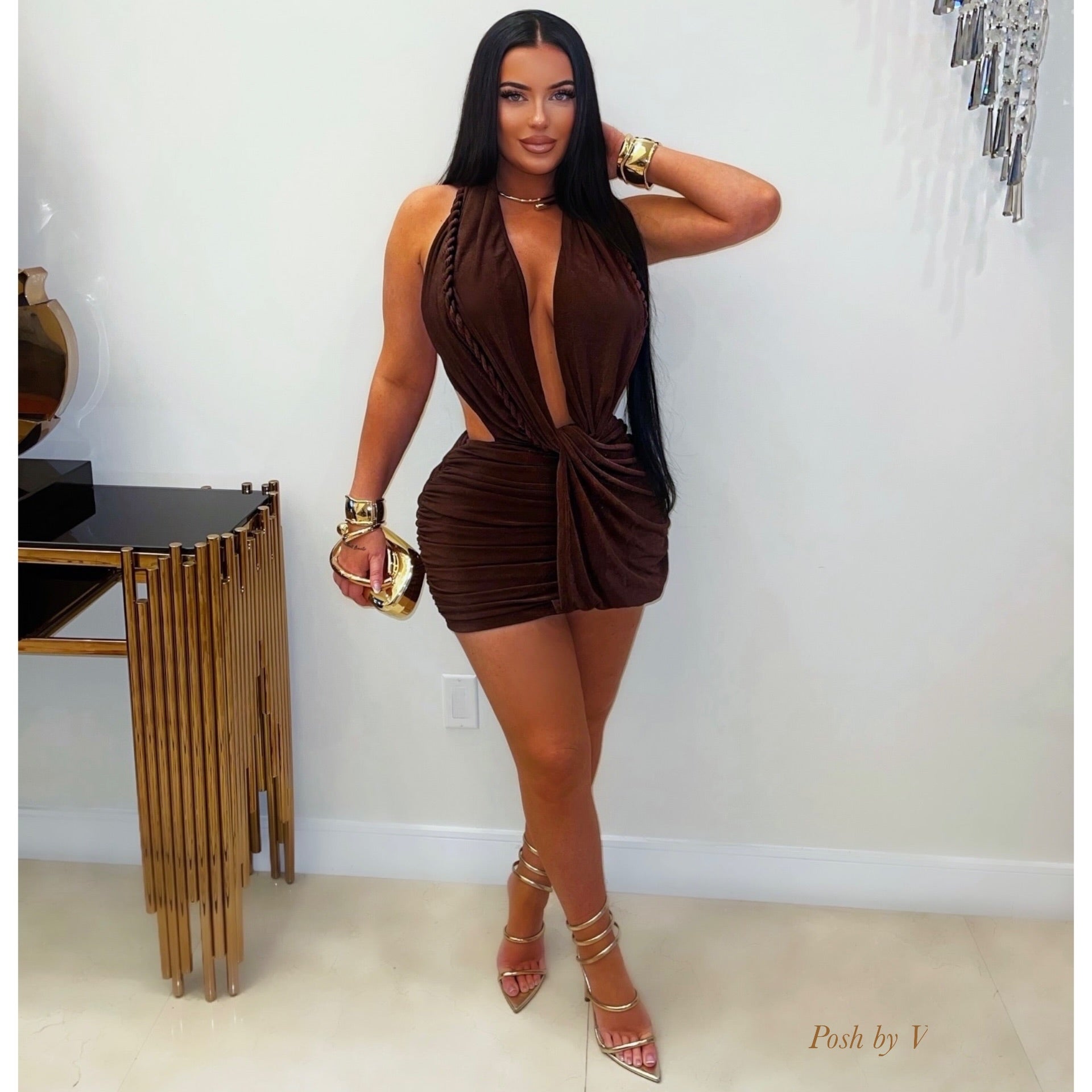 Venice ruched dress (Brown)