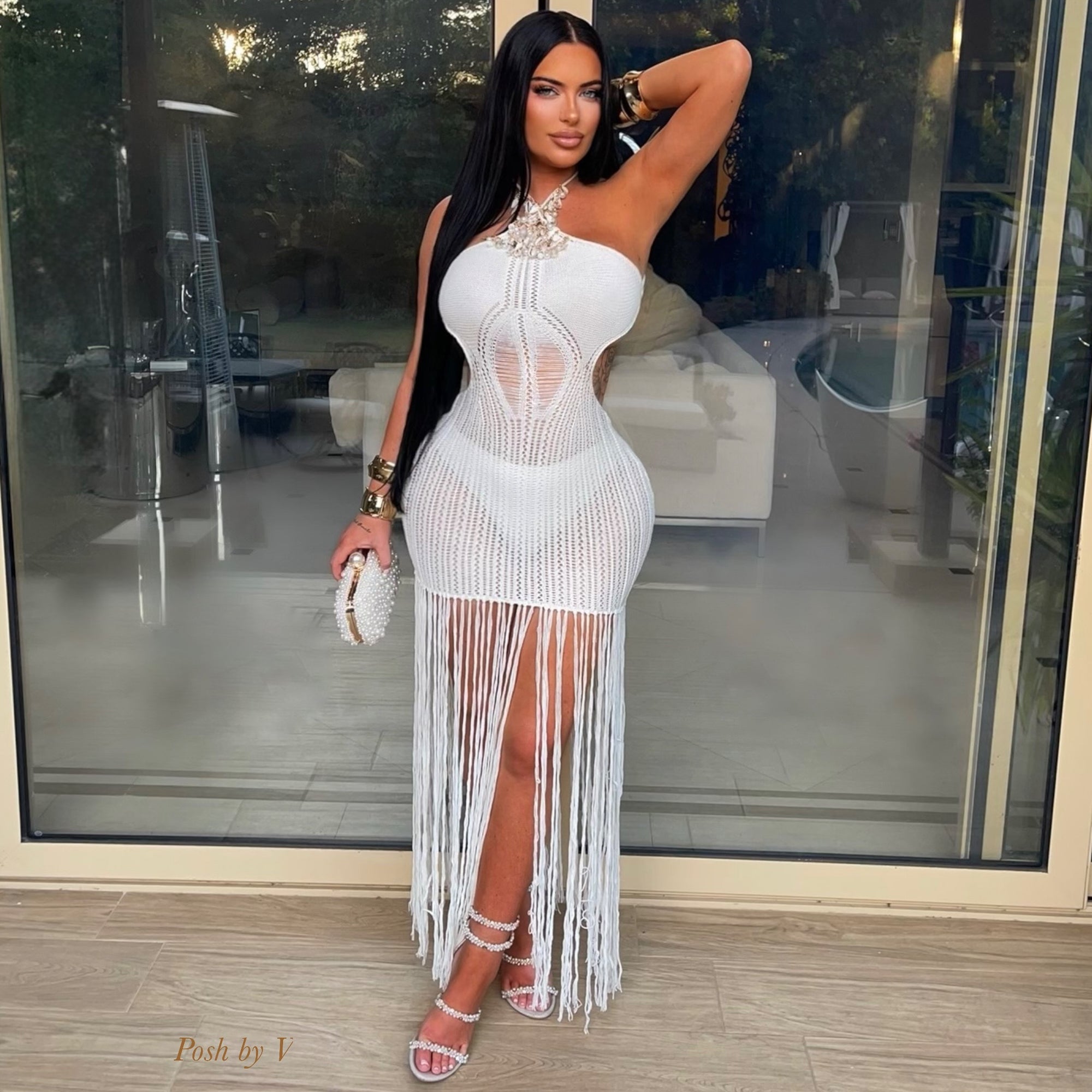 Aruba crochet fringe dress (White)