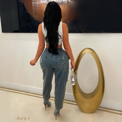 Roxi crystal double waist jeans (Blue multi)