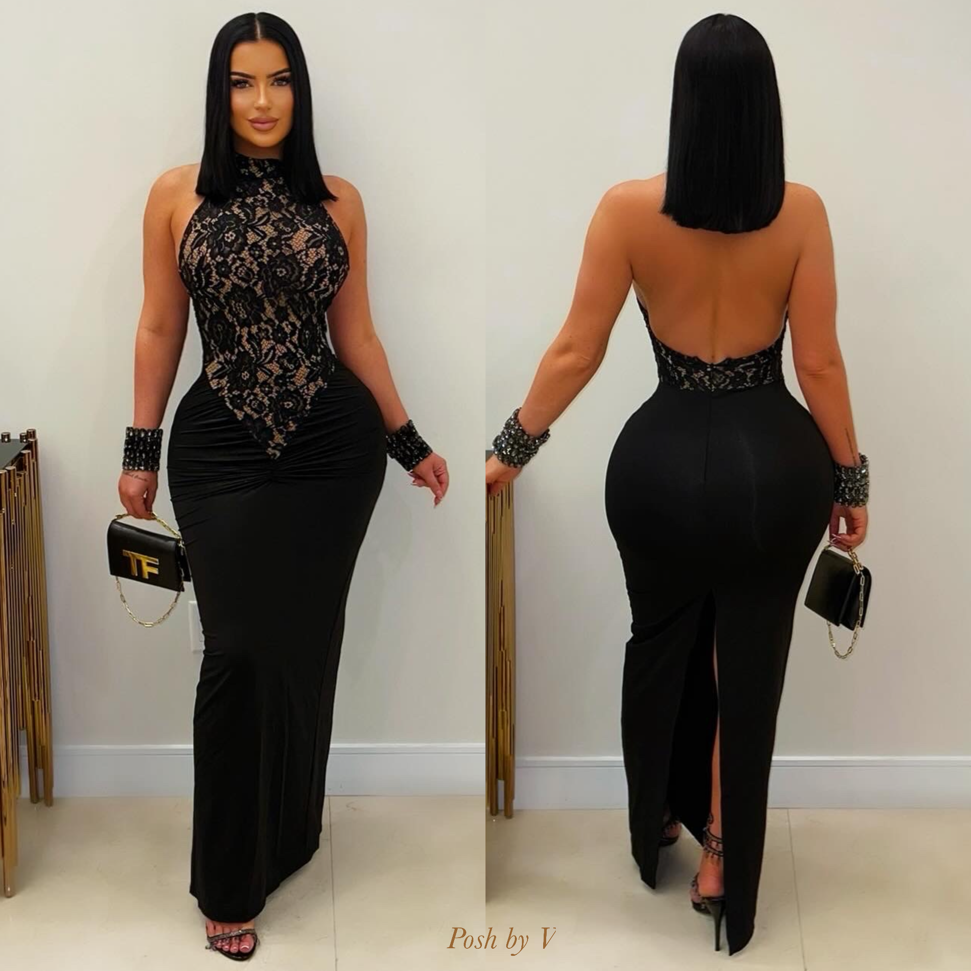 Canari lace maxi dress (Black/nude)