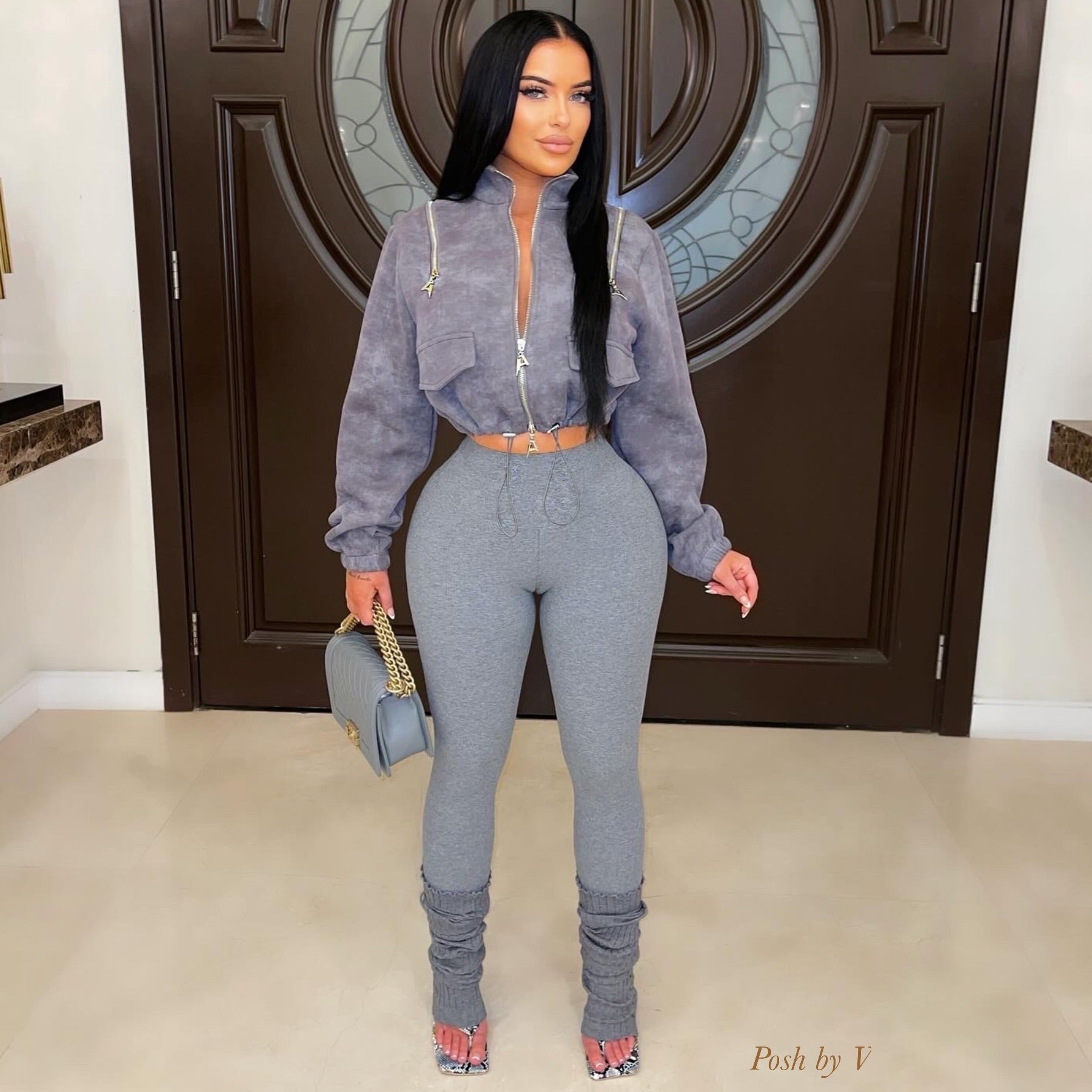 Gigi zipped leggings set (Grey)