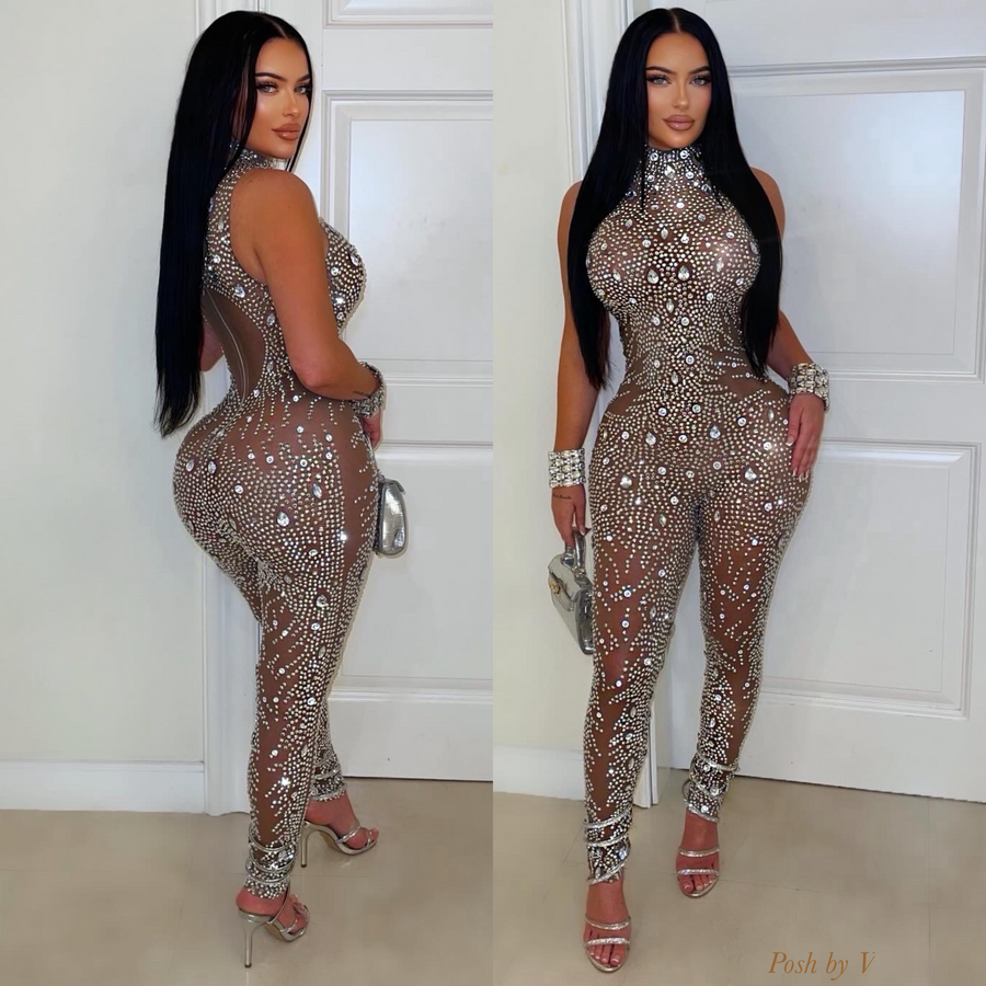 Galia crystal jumpsuit (Brown/silver)