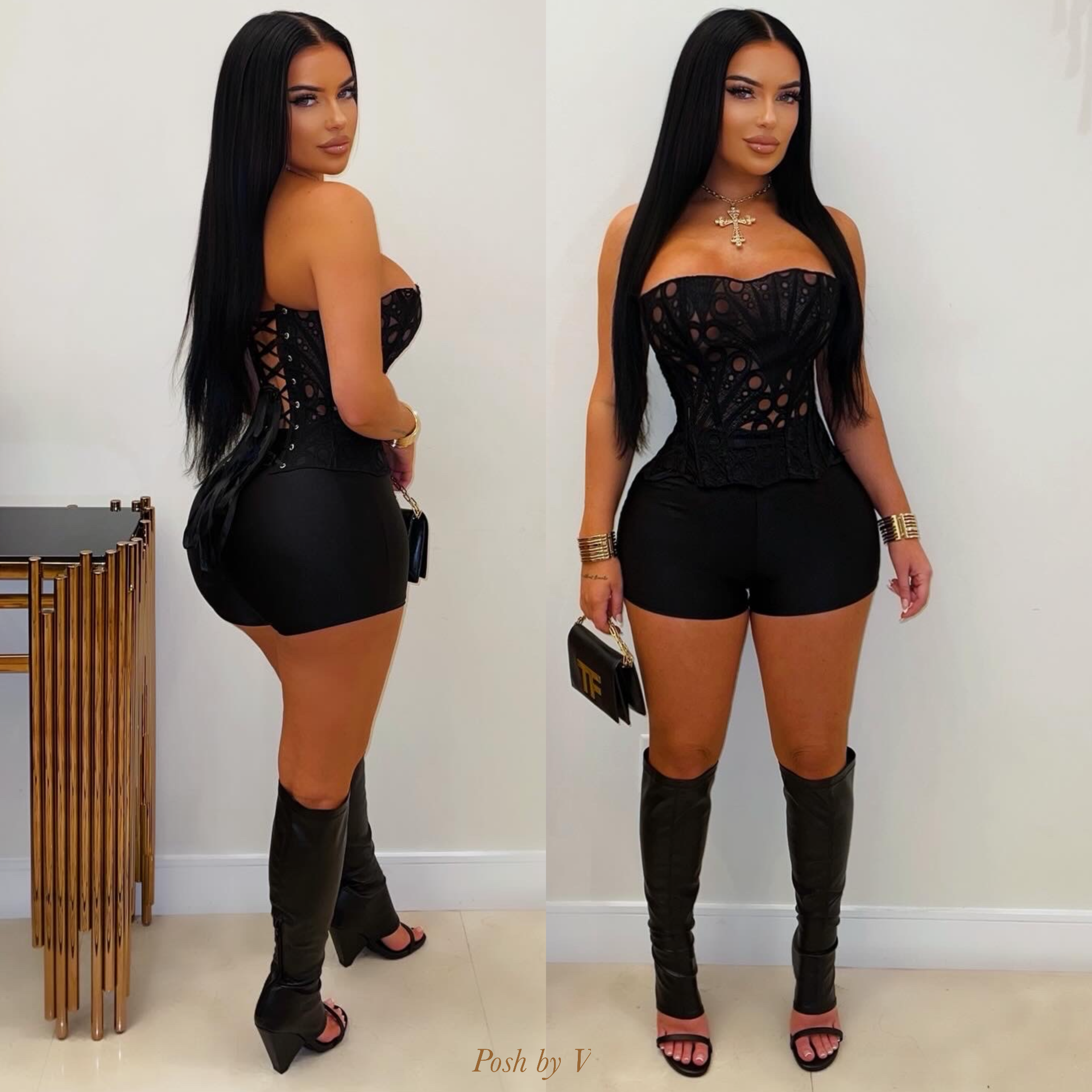 Sassy corset shorts set (Black)