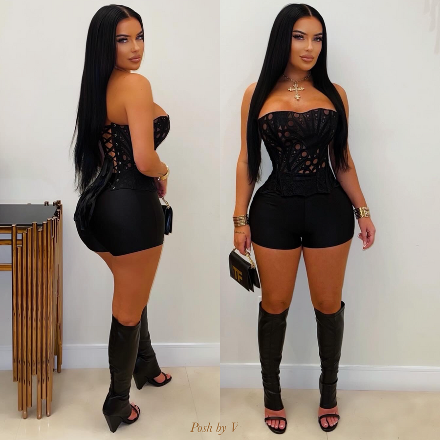 Sassy corset shorts set (Black)