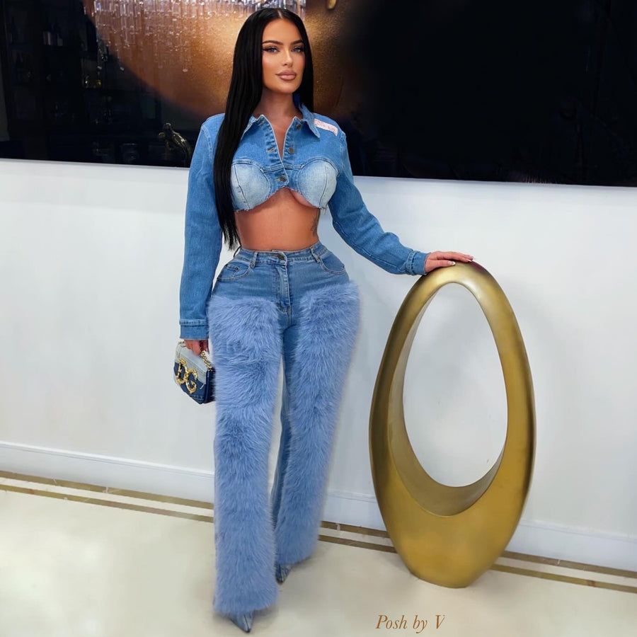 Ultra fur denim pants (Blue)