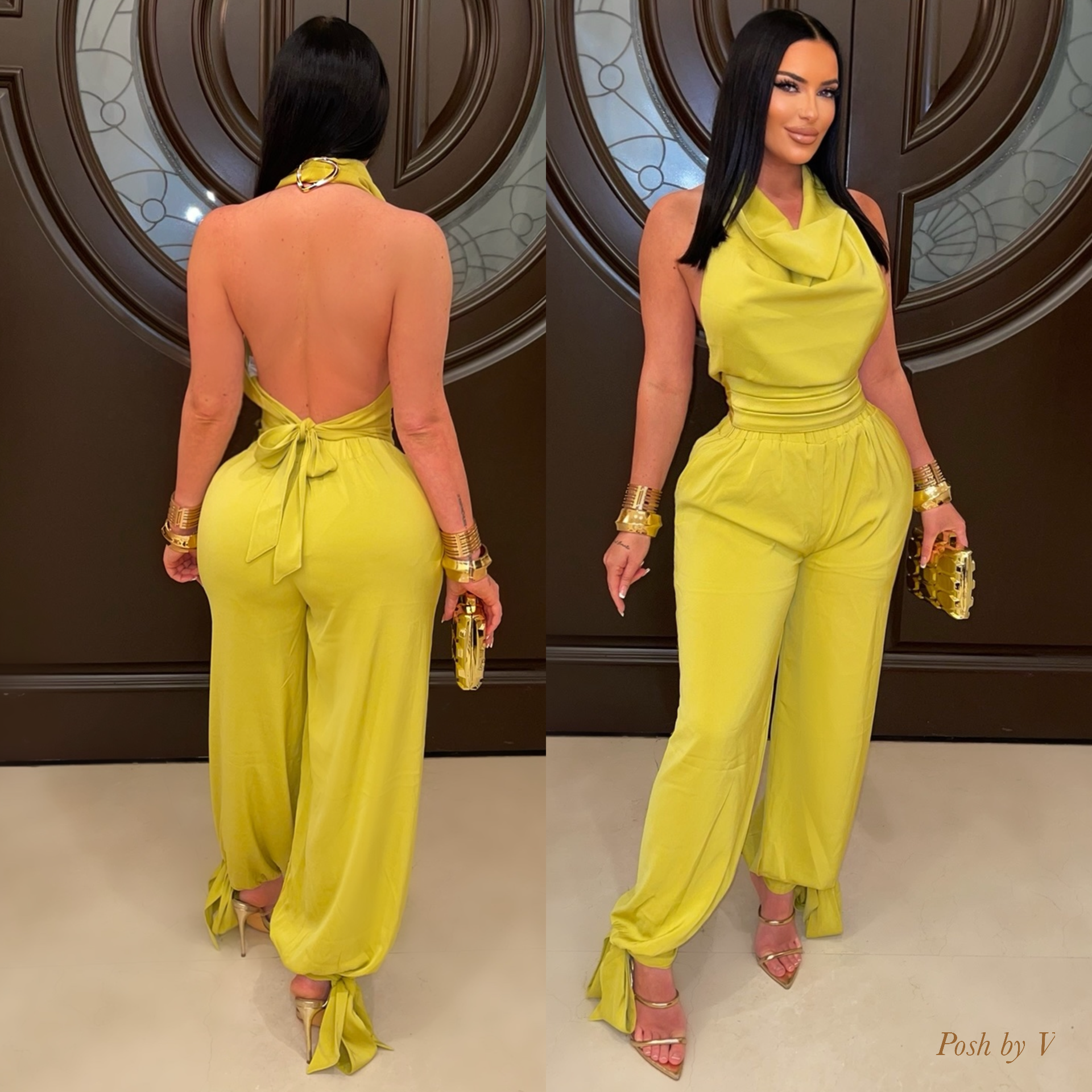 Reign silky pants set (Lime)