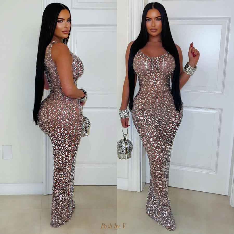 Polly crystal dress (Nude/Silver)