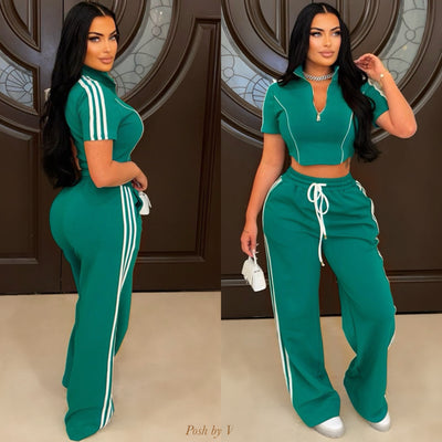 Salji lounge pants set (Green/white)