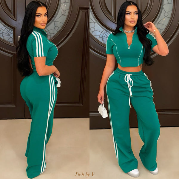 Salji lounge pants set (Green/white) Posh By V