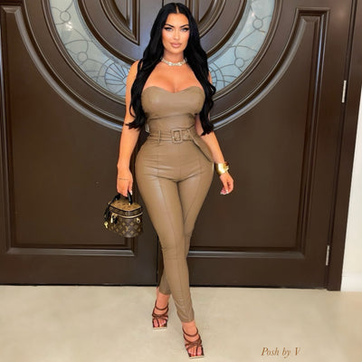 Jeanie leather jumpsuit (Mocha)