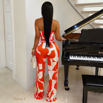 Veloz palazzo pants set (Orange/ivory)