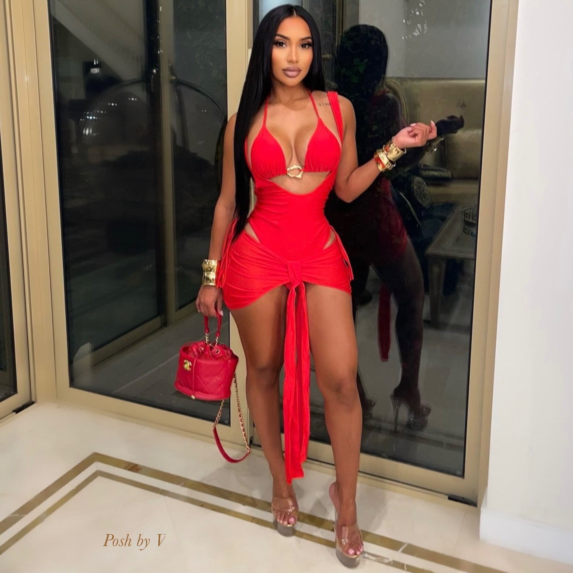 Bella 3pcs bikini/skirt set (Red)