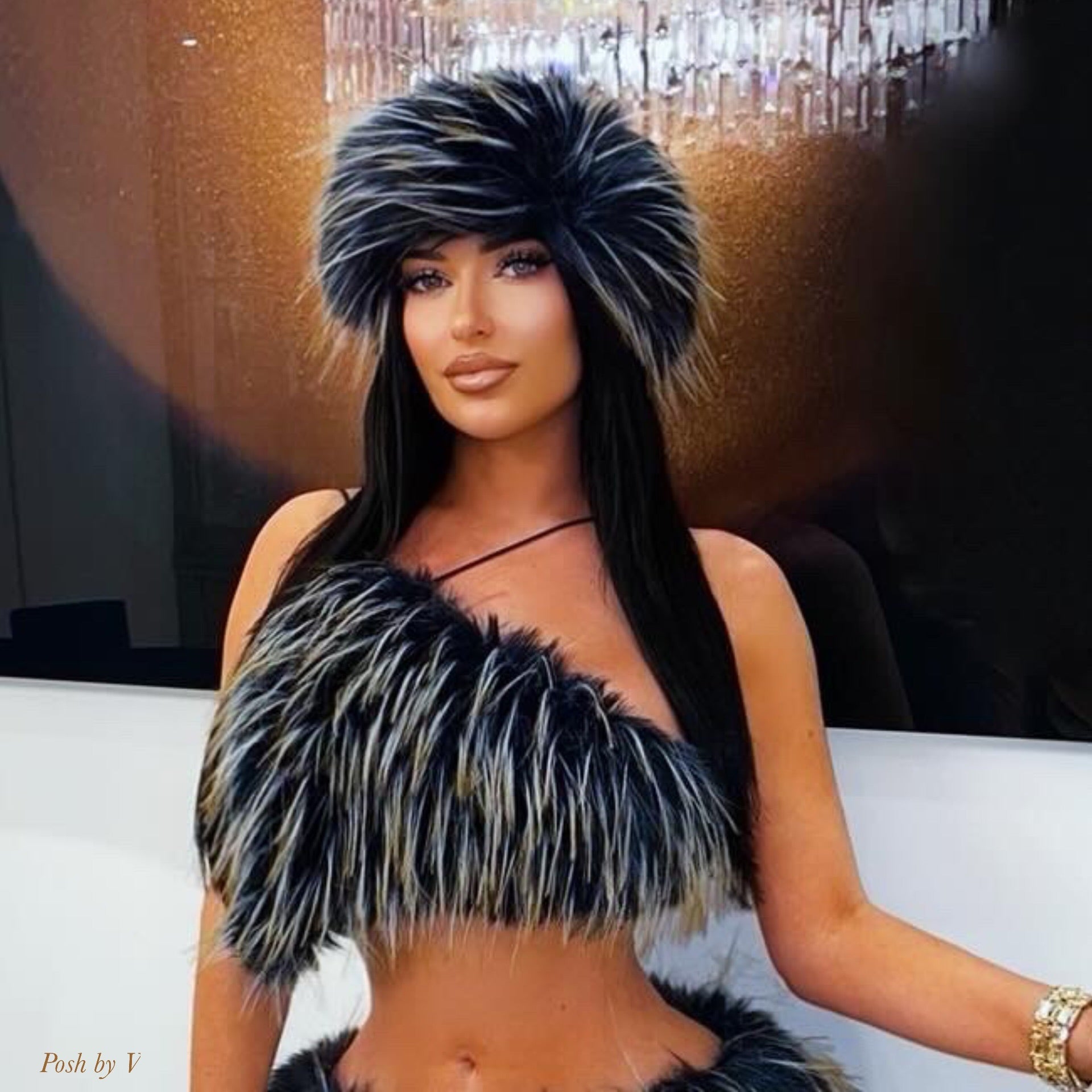 Aspen fur skirt set (Navy/grey)