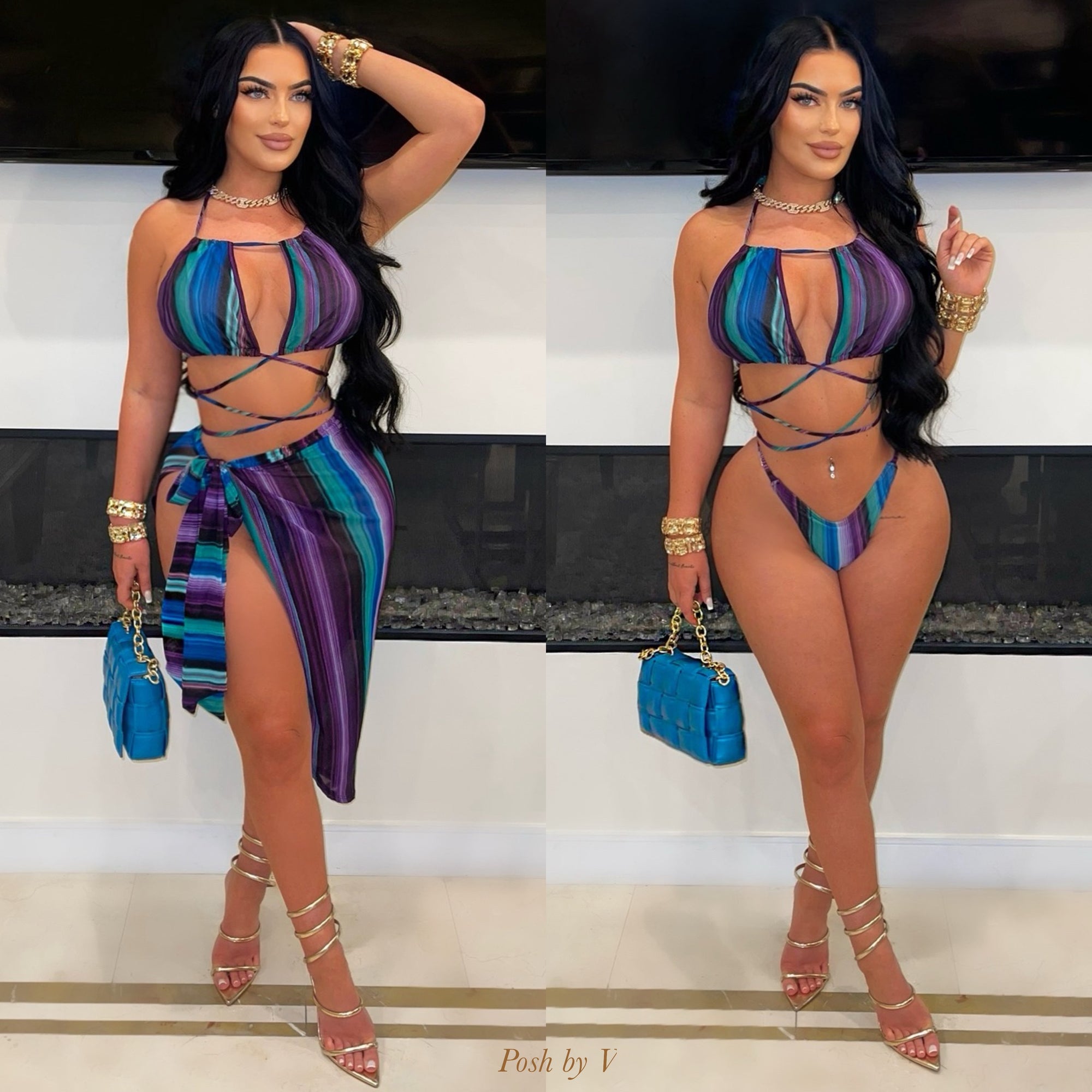 Averi bikini skirt set (Purple aqua)