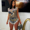 Aja denim fringe shorts (Grey/black)