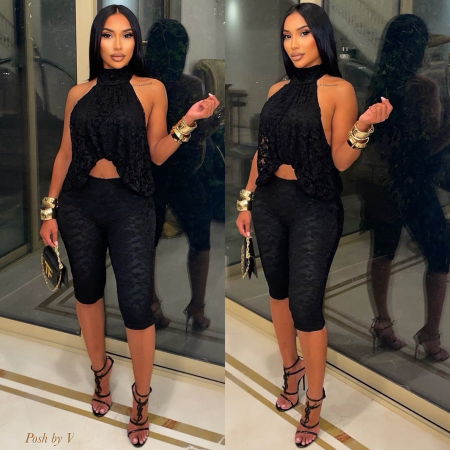 Vera lace leggings set (Black)