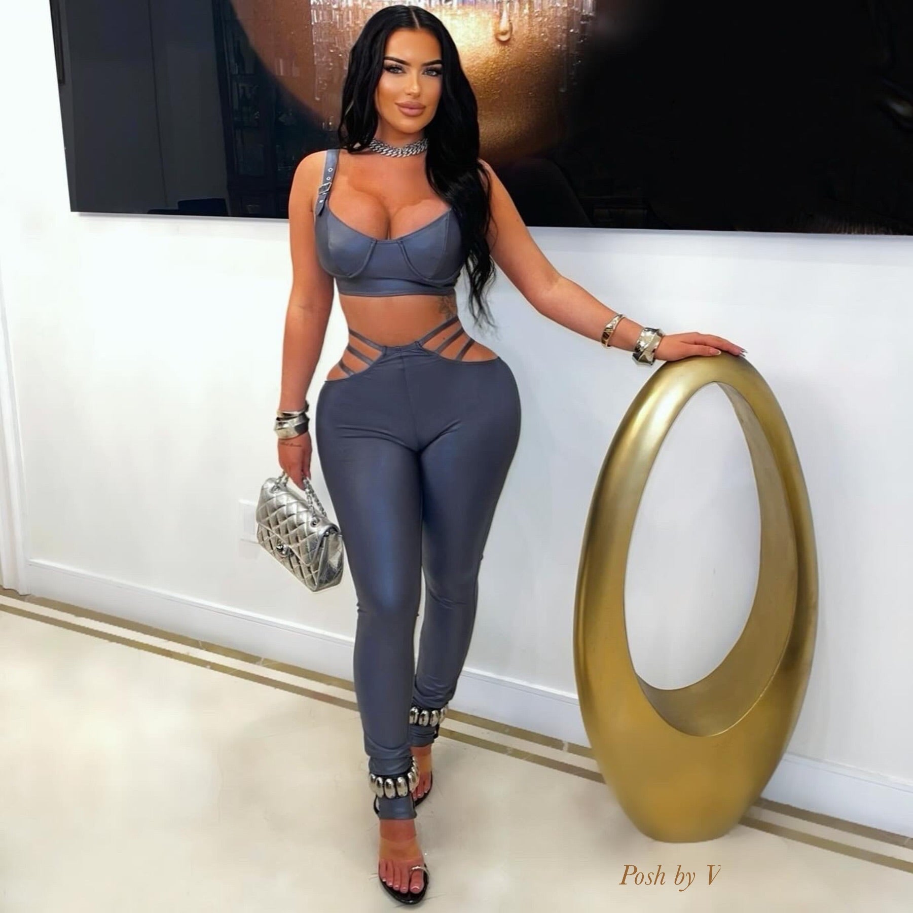 Kelsi caged pants set (Grey)