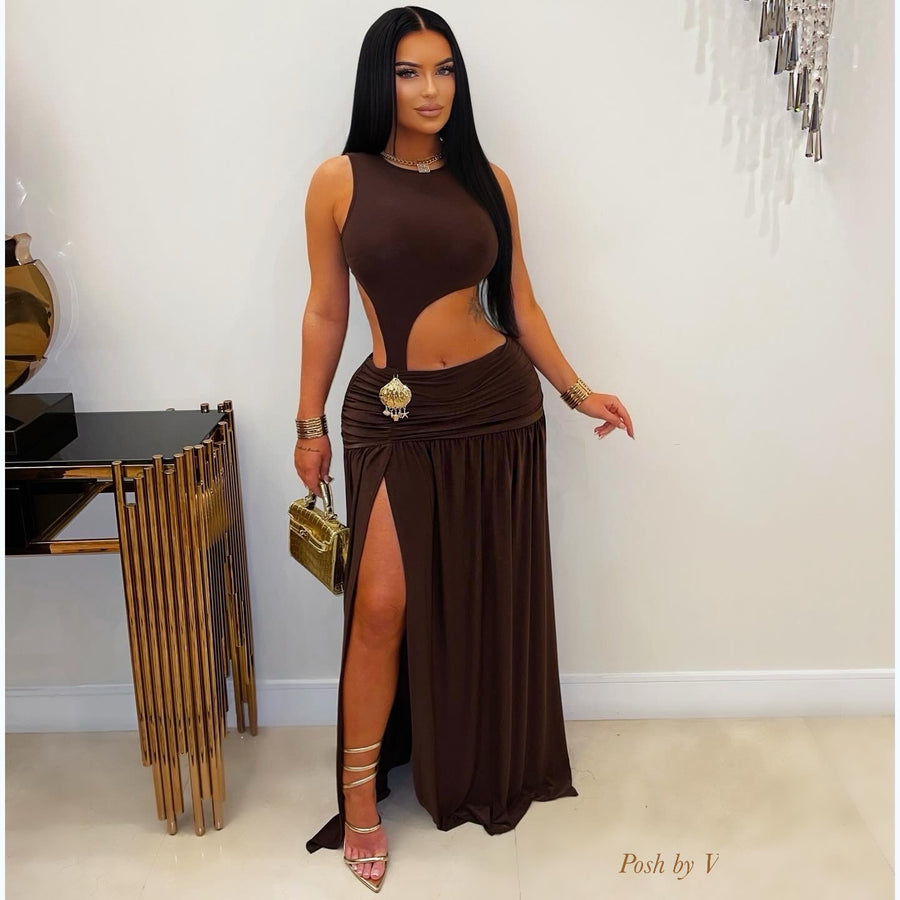 Amirali maxi dress (Brown/gold)