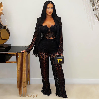 Luxe lace 3pcs jacket set (Black)