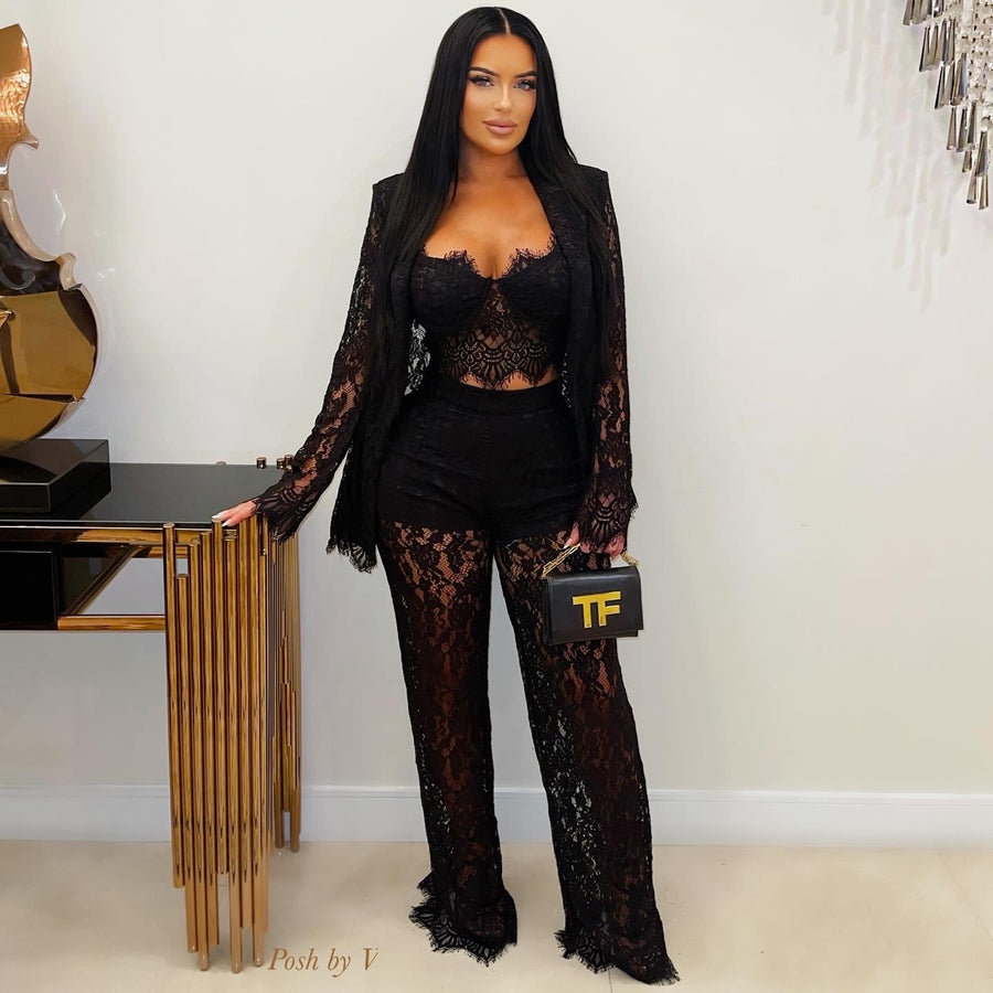 Luxe lace 3pcs jacket set (Black)