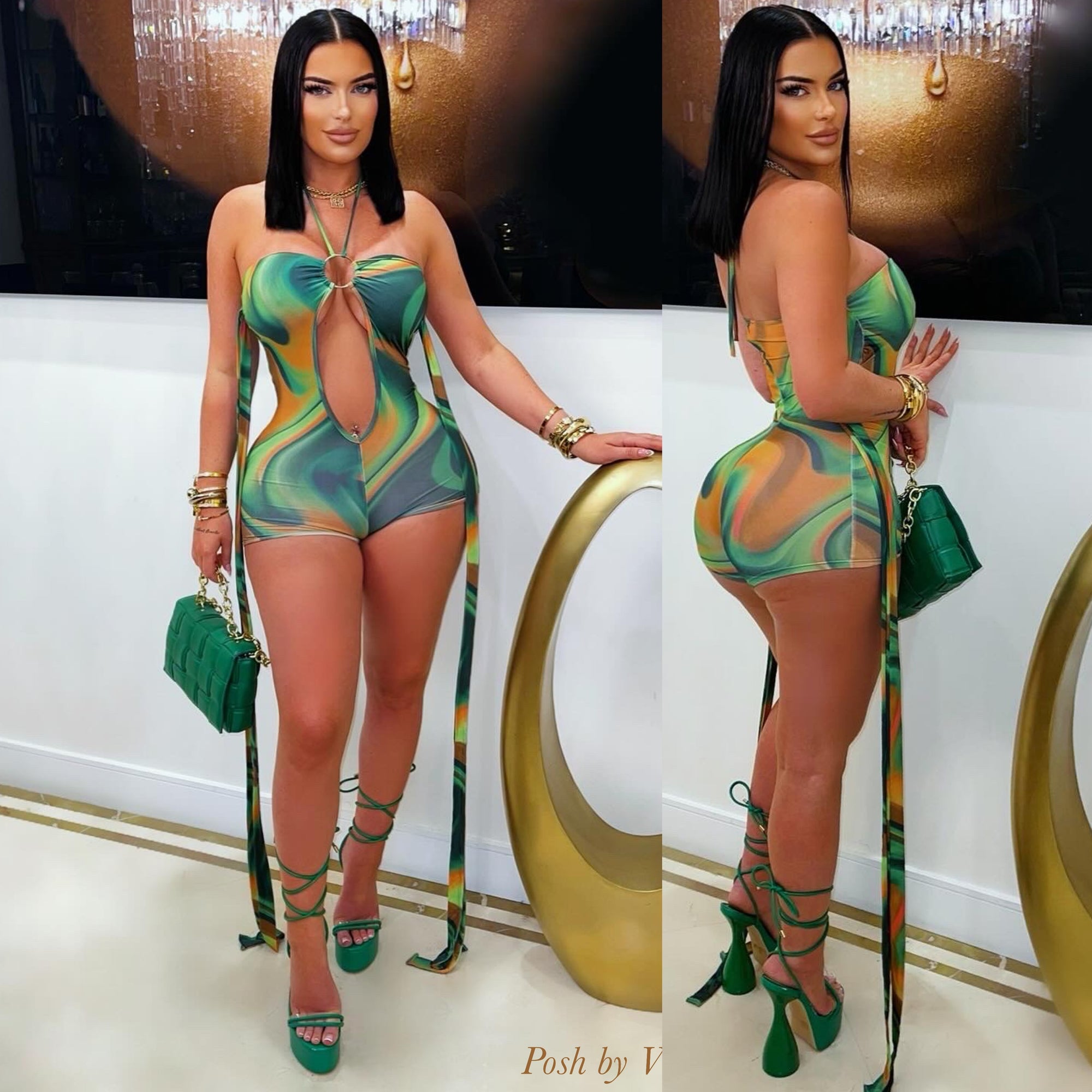 Rossa romper (Green/orange)