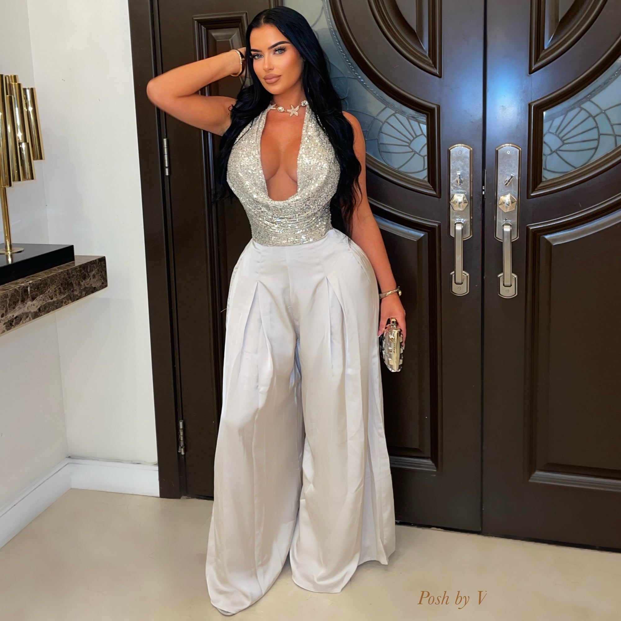 Hillary glam palazzo jumpsuit (Champagne)