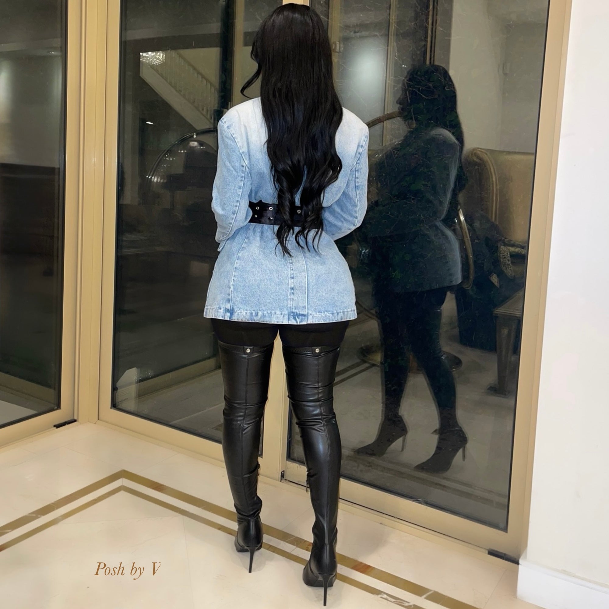 Kaliz belted blazer dress (Denim/black)