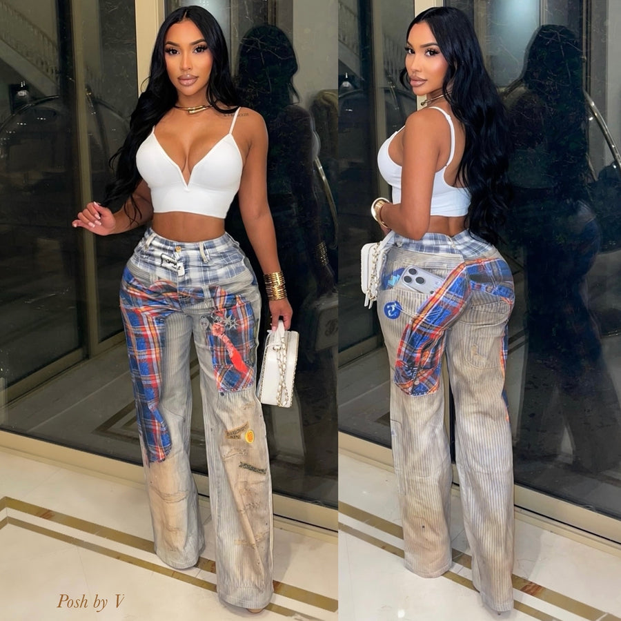 Dita illusion stripe/plaid jeans (Multi)