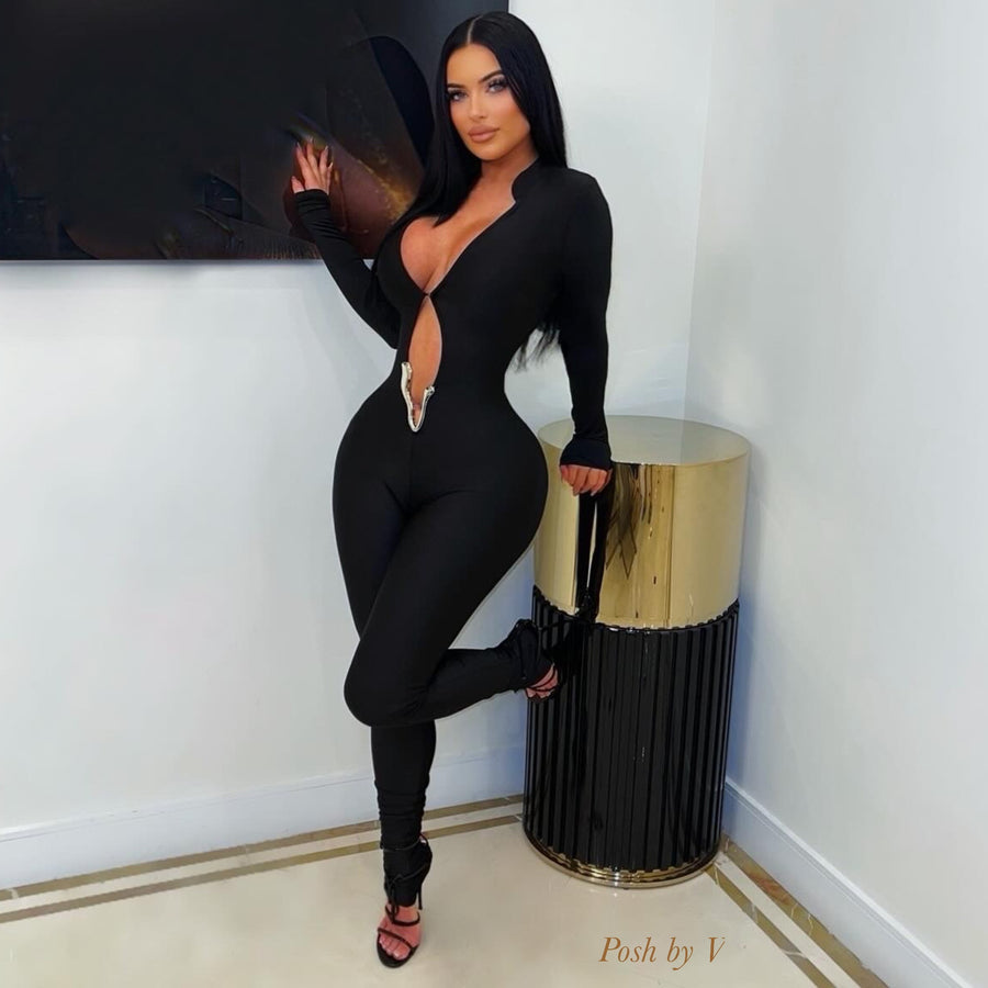 V luxe jumpsuit (Black/silver)