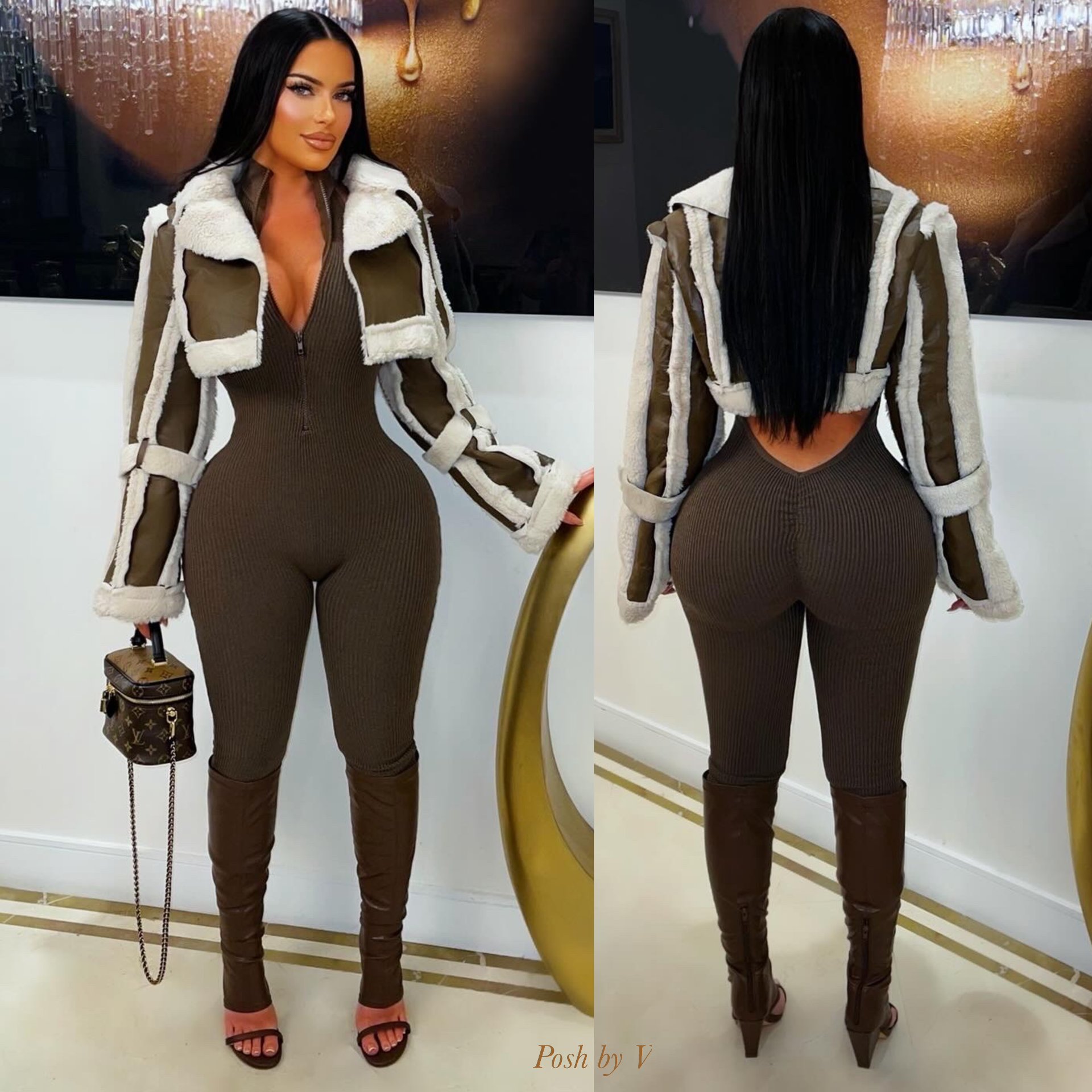 Pure rib jumpsuit (Brown)