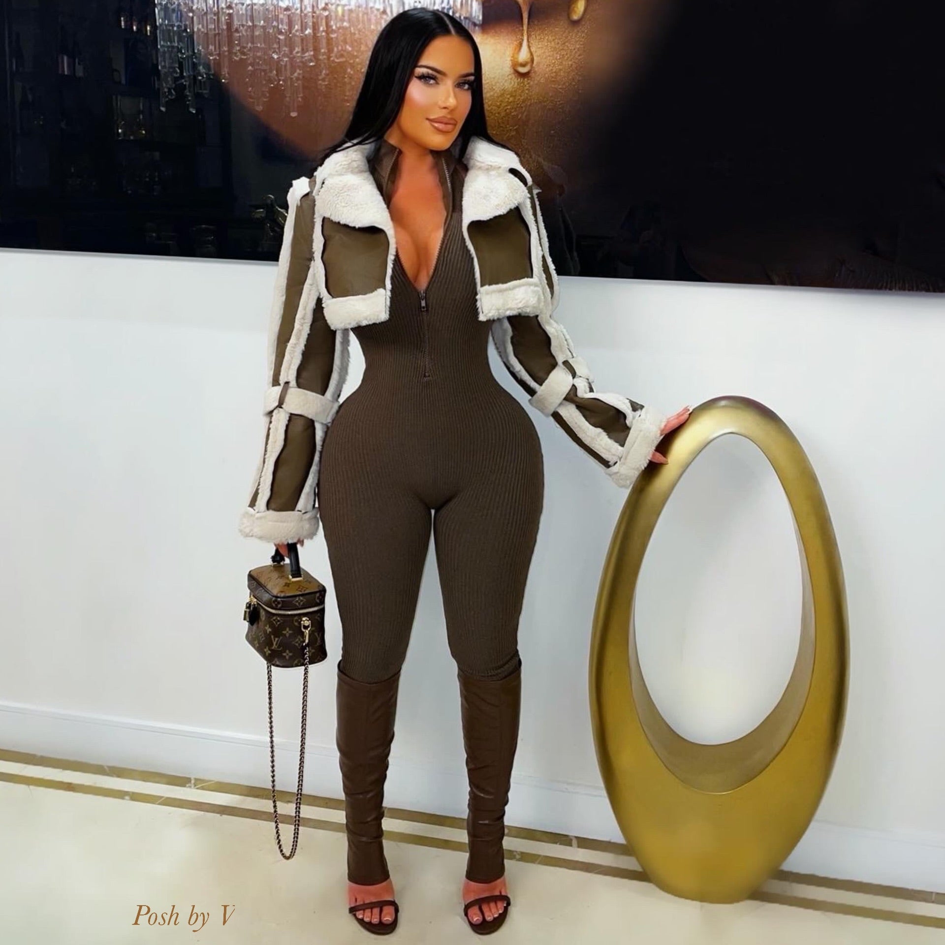 Pure rib jumpsuit (Brown)