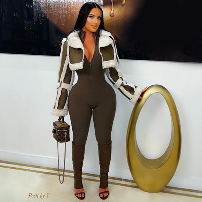 Pure rib jumpsuit (Brown)