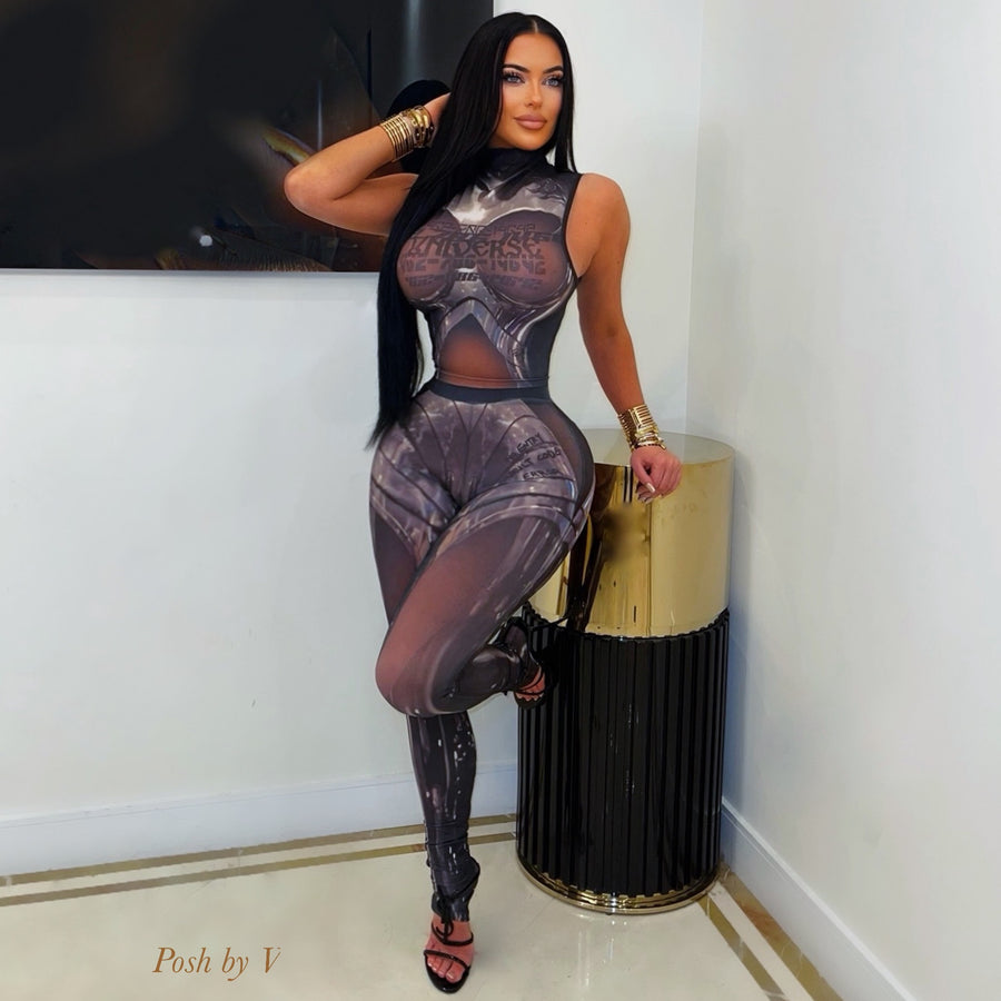 Vault code leggings set (Silver/brown)