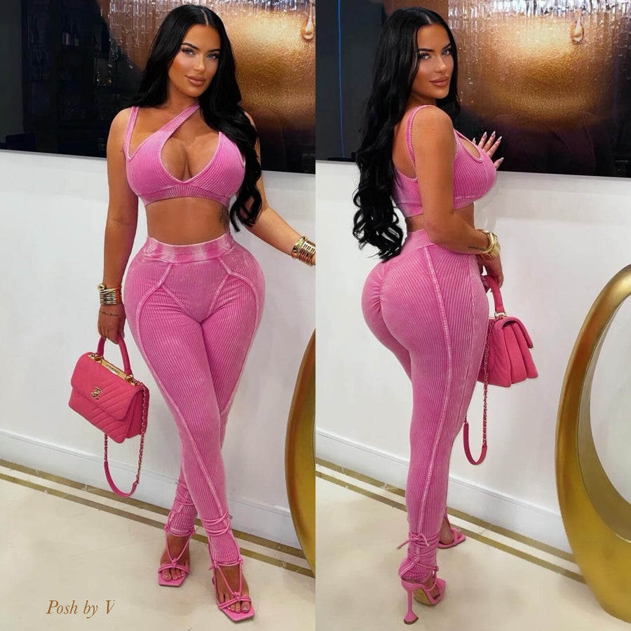 Esta rib leggings set (Pink)