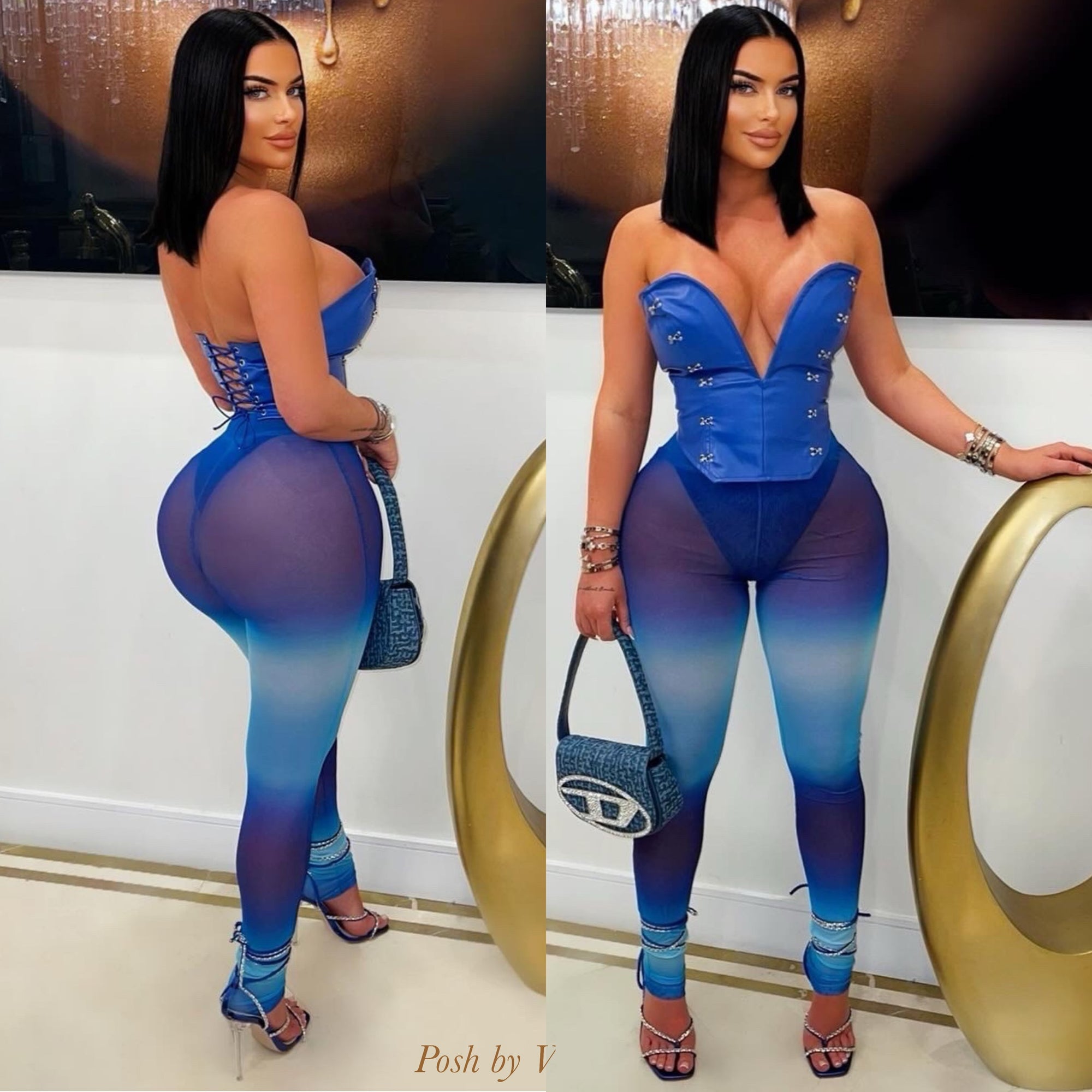 Tova corset leggings set (Blue ombré)