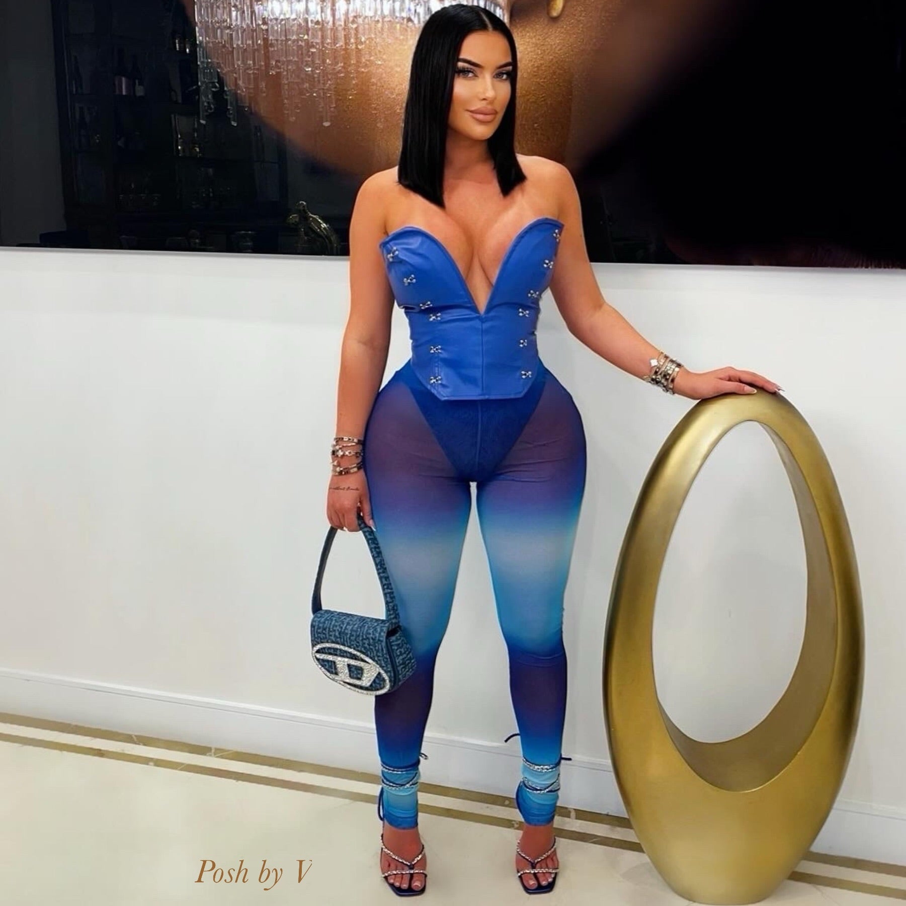 Tova corset leggings set (Blue ombré)