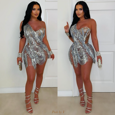 Paris crystal corset dress (Silver)