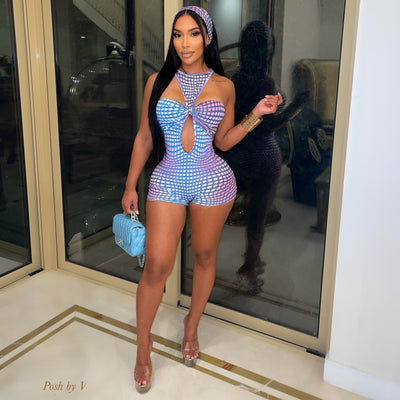 Jessi romper w/headband (Orange/blue)