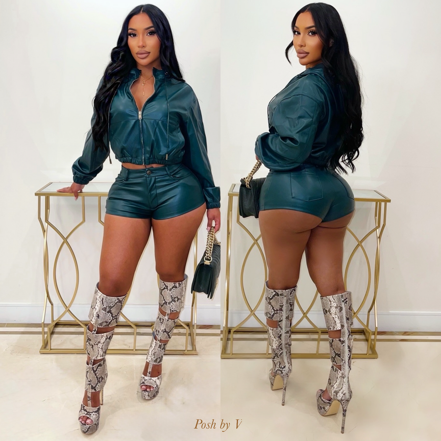 Denvi leather shorts set (Teal)