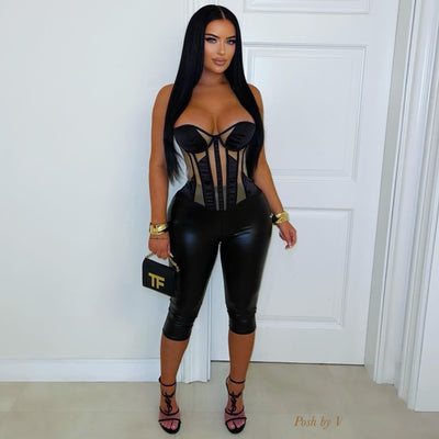 London corset leggings set (Black/nude)