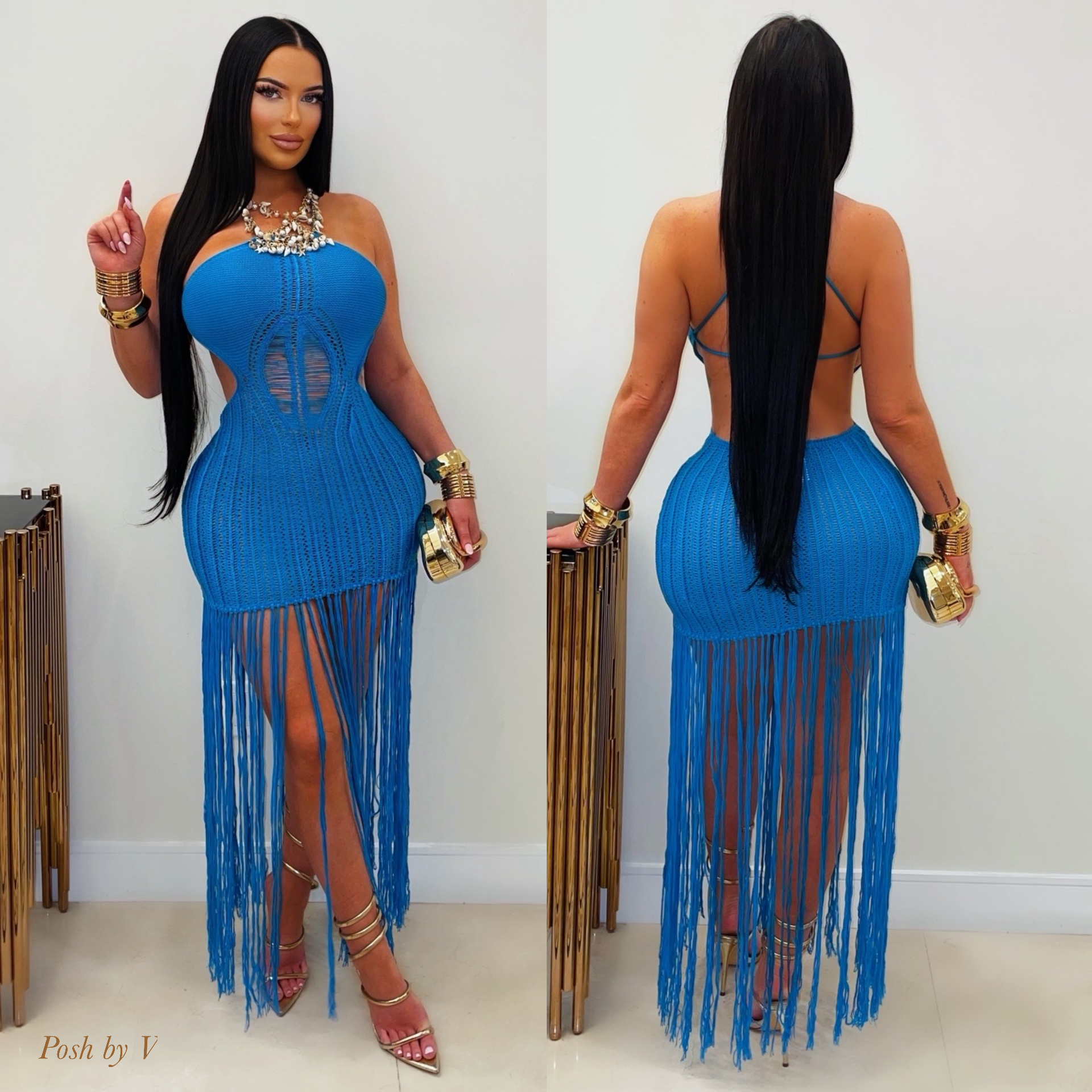 Aruba crochet fringe dress (Blue)