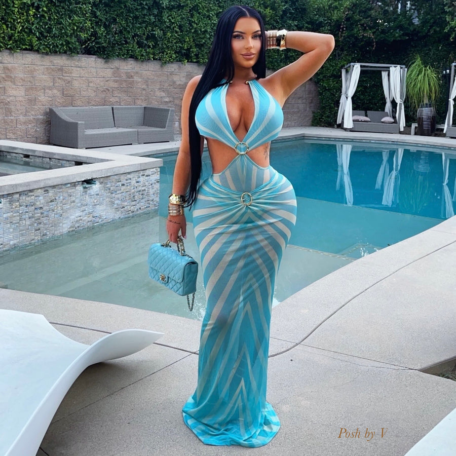 Aura bodysuit/ skirt set (Ivory/Blue)