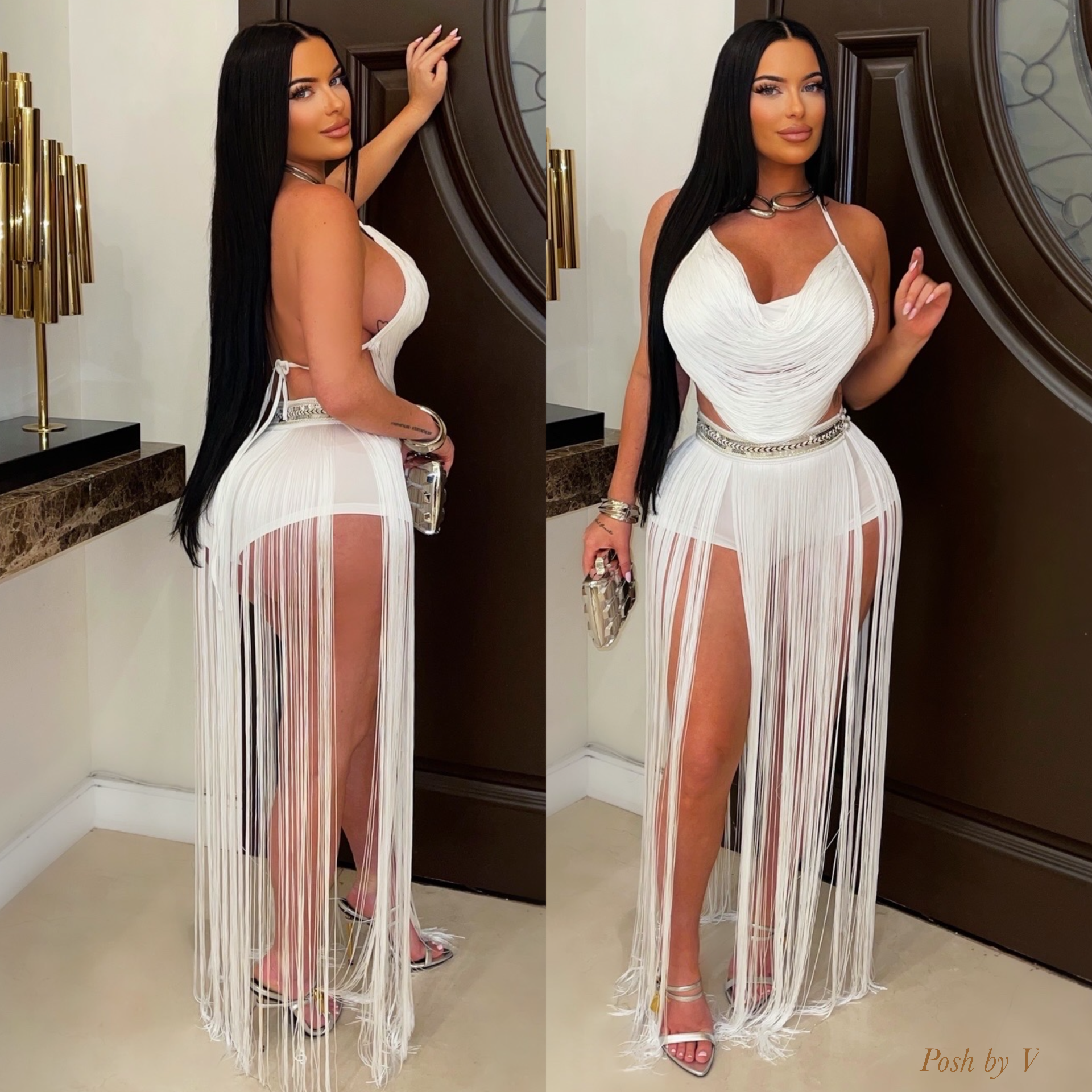 Vine resort fringe skirt set (White)