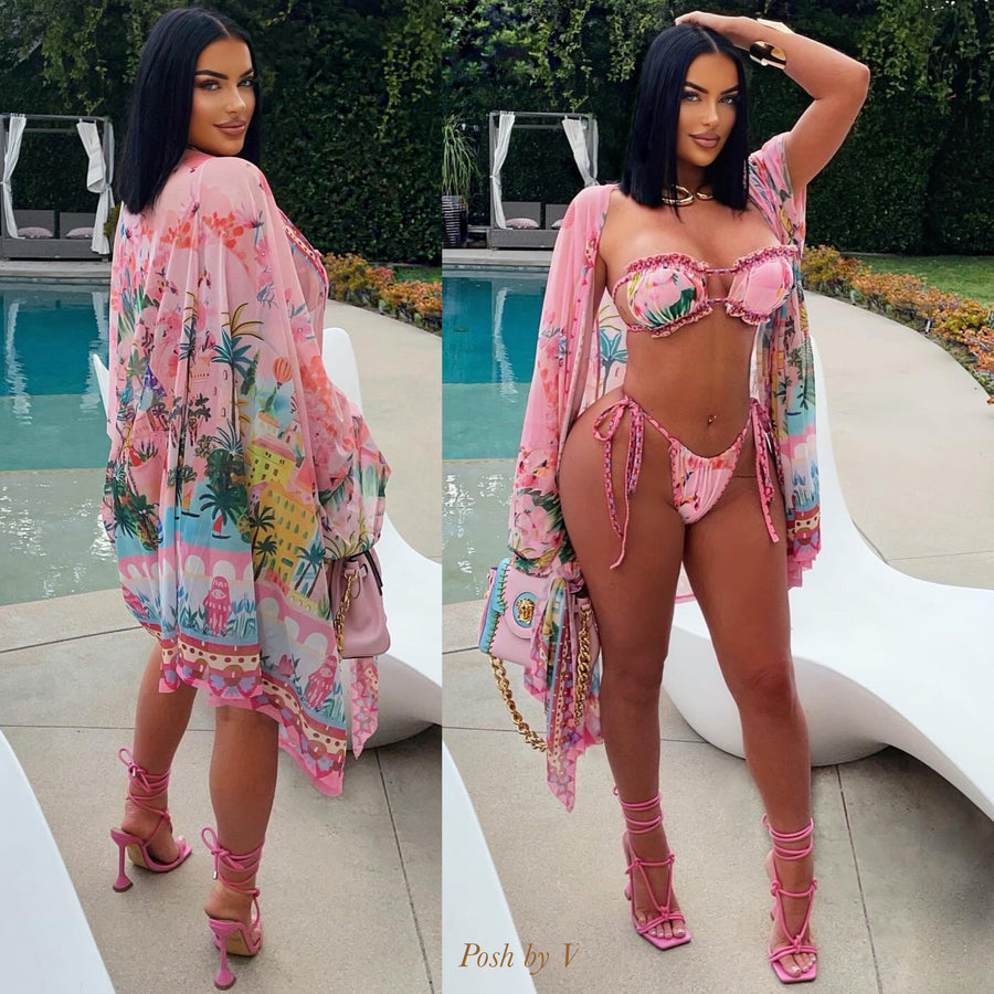 Zuri bikini set w/wrap (Pink multi)