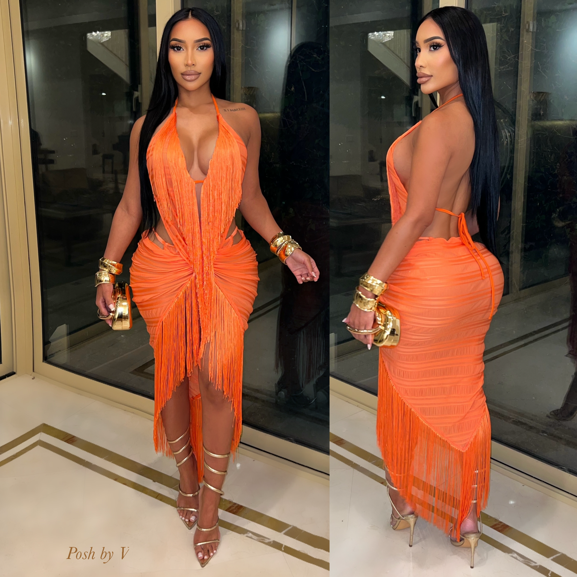 Yolanda fringe dress (Orange)