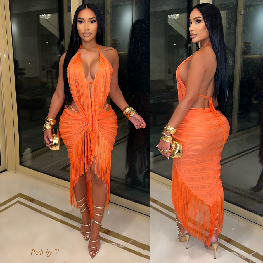Yolanda fringe dress (Orange)
