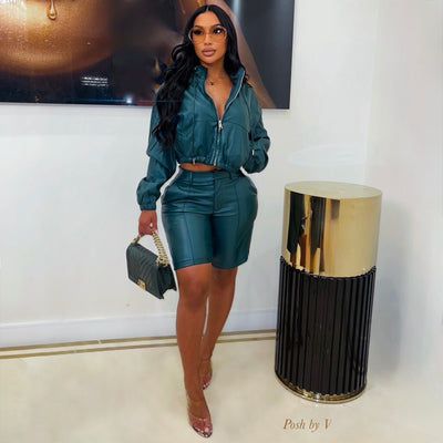 Bermuda leather shorts set (Brown)