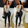 Giusse fur/belted jumpsuit (Black/ivory)