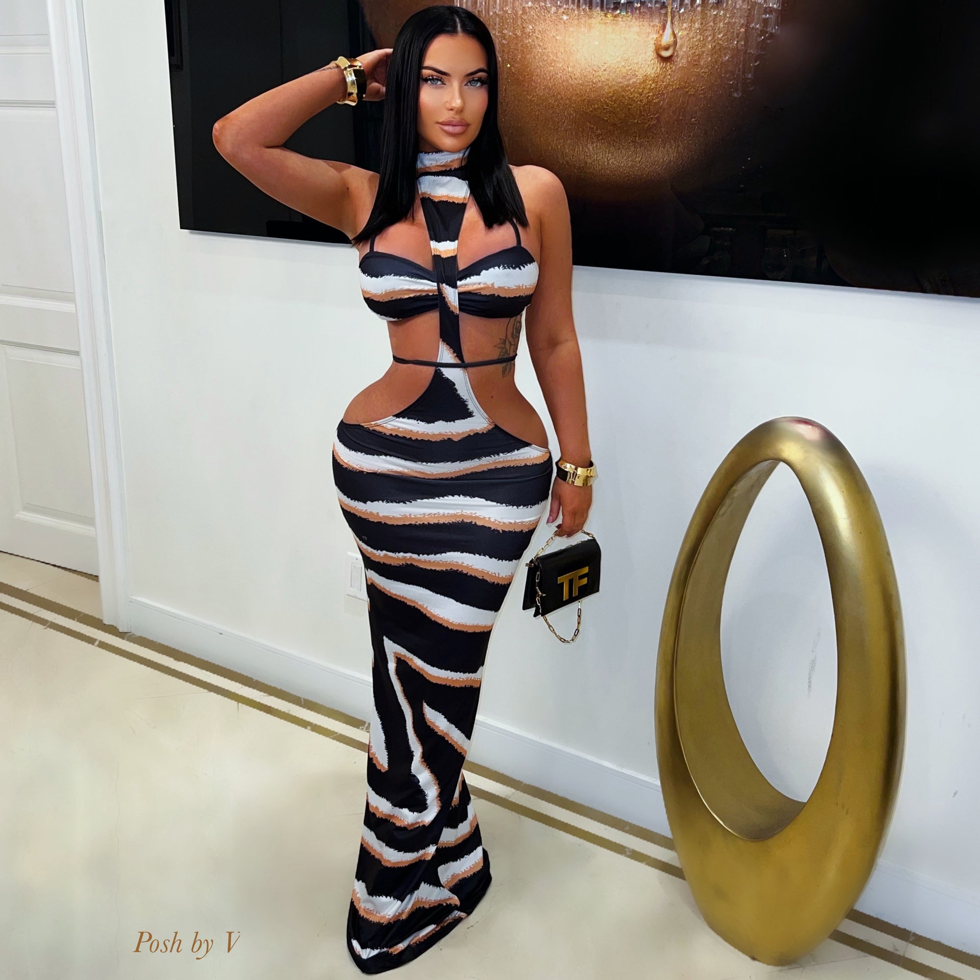 Zilla resort maxi dress (Black/white/brown)