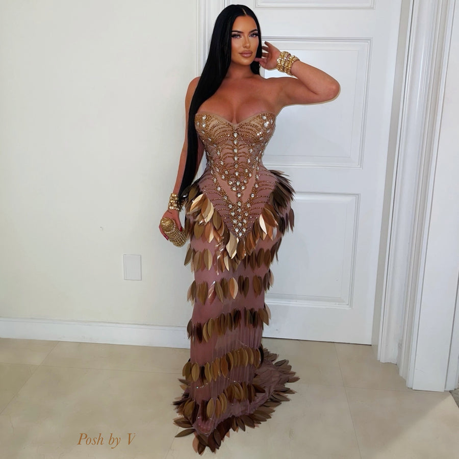 Julissa corset crystal glam dress (Nude/bronze)